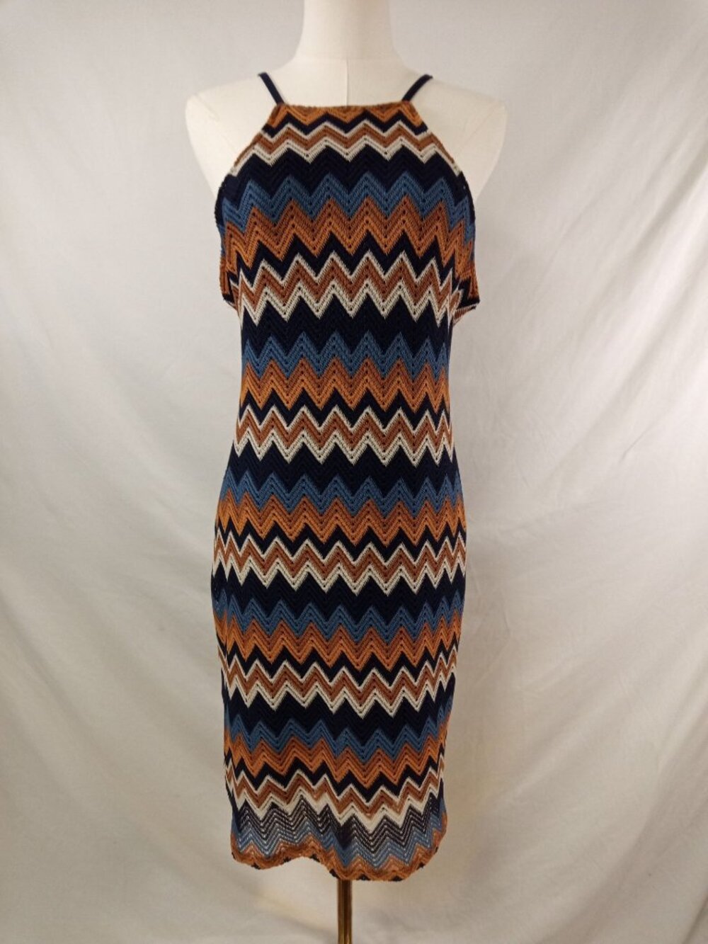 Almost Famous Junior's Dark/Light Blue & Dark/Light Brown Midi Dress Size Large